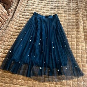 Eva Franco pleated  black midi skirt with pearls